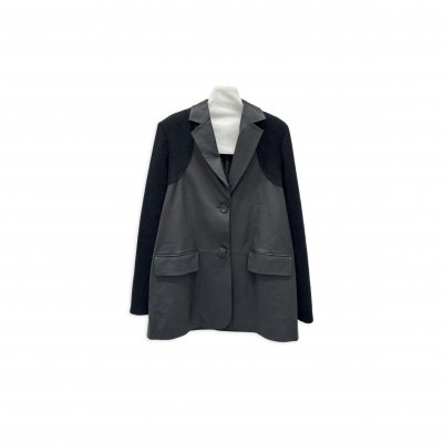 LORO PIANA KNITTED PATCHWORK LEATHER SUIT JACKET LORO PIANA KNITTED PATCHWORK LEATHER SUIT JACKET